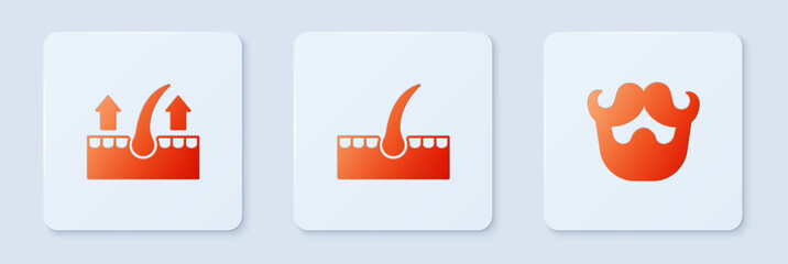 Set Human hair follicle, and Mustache and beard. White square button. Vector