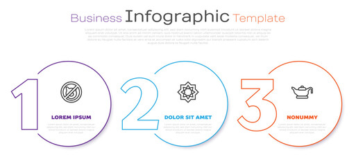 Set line No pig, Octagonal star and Oil lamp. Business infographic template. Vector