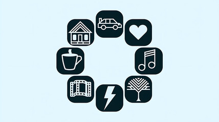 Cozy lifestyle icons circular arrangement