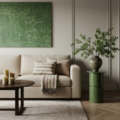Serene Living Room with Green Accents