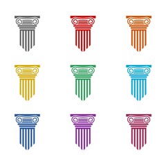 Greek column, pillar icon isolated on white background. Set icons colorful 