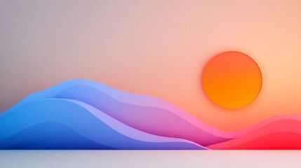 Fototapeta premium A minimalist 3D scene with a stylized retro wave in soft gradients, complemented by a glowing glass