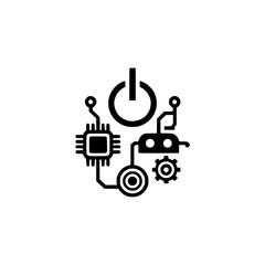 Abstract Tech Icon: Power On, Circuitry Design on White