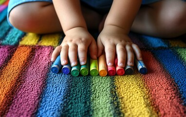 Childs Play With Crayons on Colorful Background suitable for website background