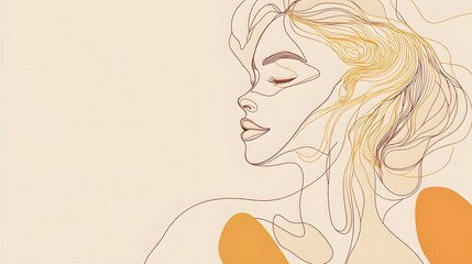 Profile Line Art of Woman with Golden Hair Accents