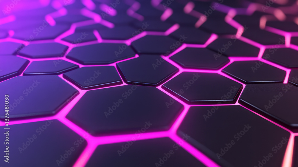 Aufkleber a 3d abstract geometric background featuring hexagonal patterns with vibrant neon glowing edges,