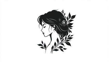 Woman profile, floral design, elegant illustration, for fashion/beauty, or wall art