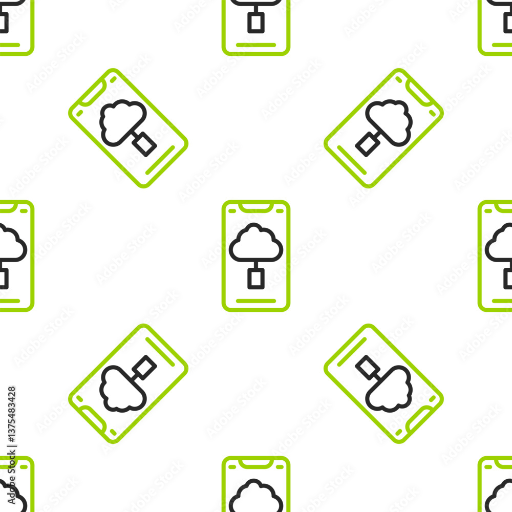 Aufkleber line cloud technology data transfer and storage icon isolated seamless pattern on white background. 