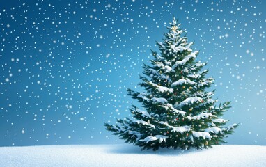 Naklejka premium Snowy Christmas Tree with Blue Sky Background suitable for professional presentation