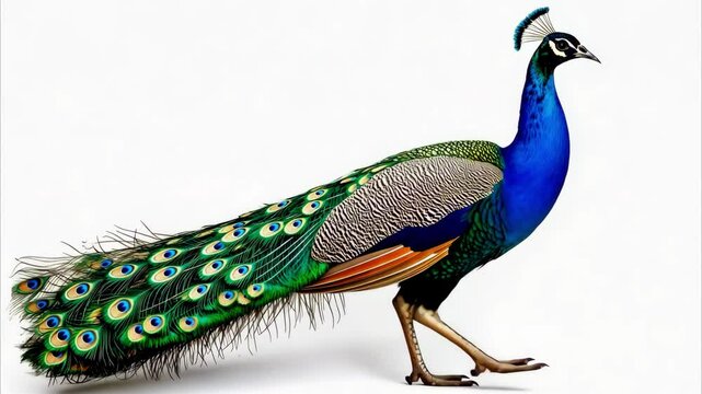 A Beautiful Peacock walking om white background video