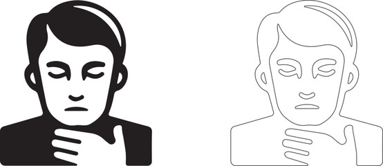 Man holds his throat with his hand and closes his eyes.