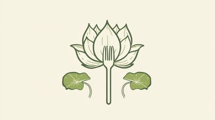 Lotus flower with fork, healthy eating concept, logo design