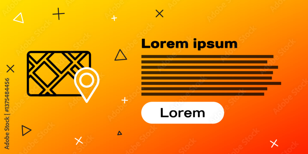 Poster line gps device with map icon isolated on yellow background. colorful outline concept. vector