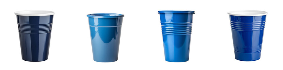 Blue plastic cup on transparent or white background