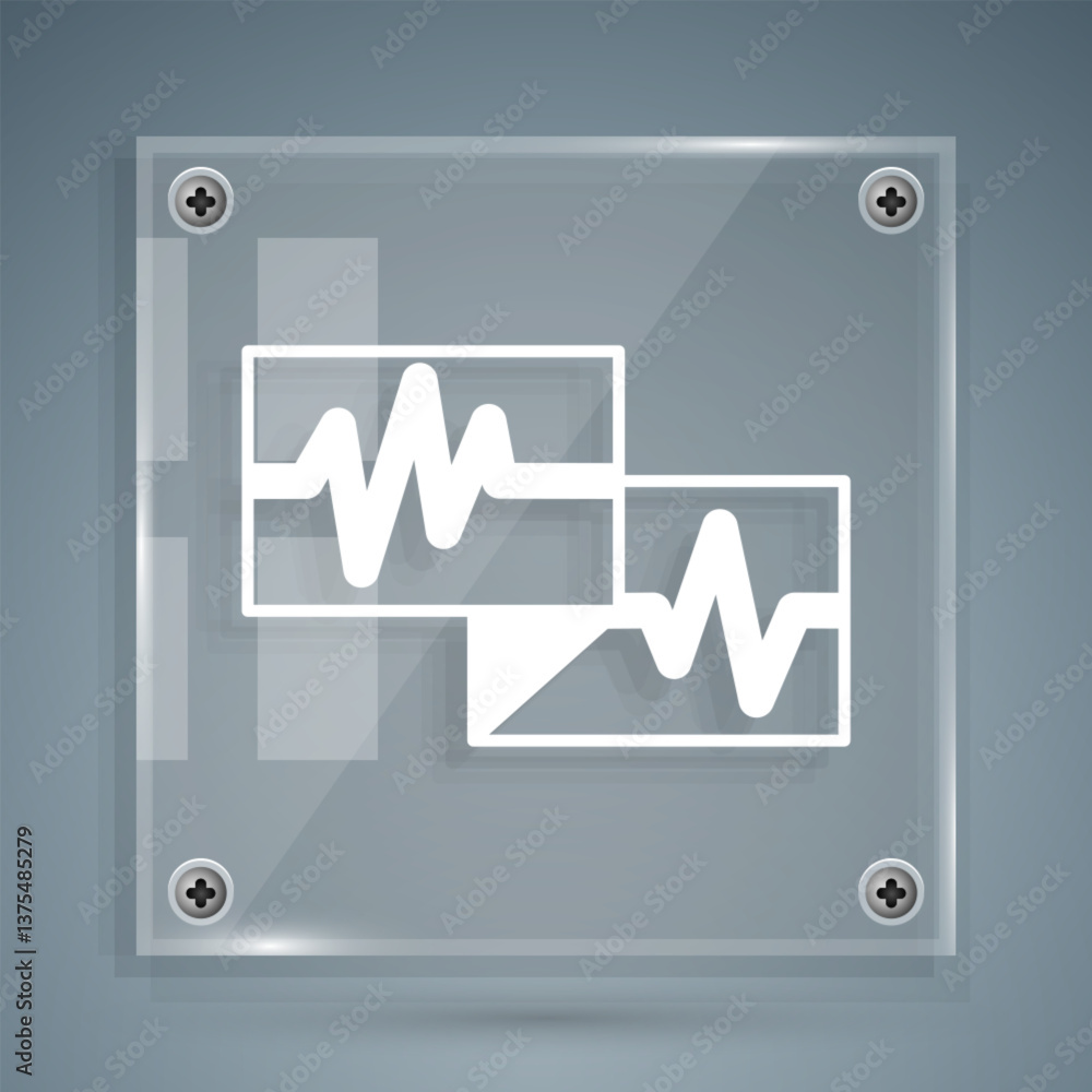 Poster white computer monitor with cardiogram icon isolated on grey background. monitoring icon. ecg monito