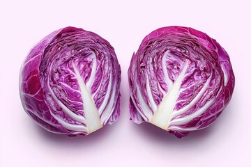 Fototapeta premium Fresh Radicchio Cut in Half Vibrant Purple Cabbage Minimalist Still Life