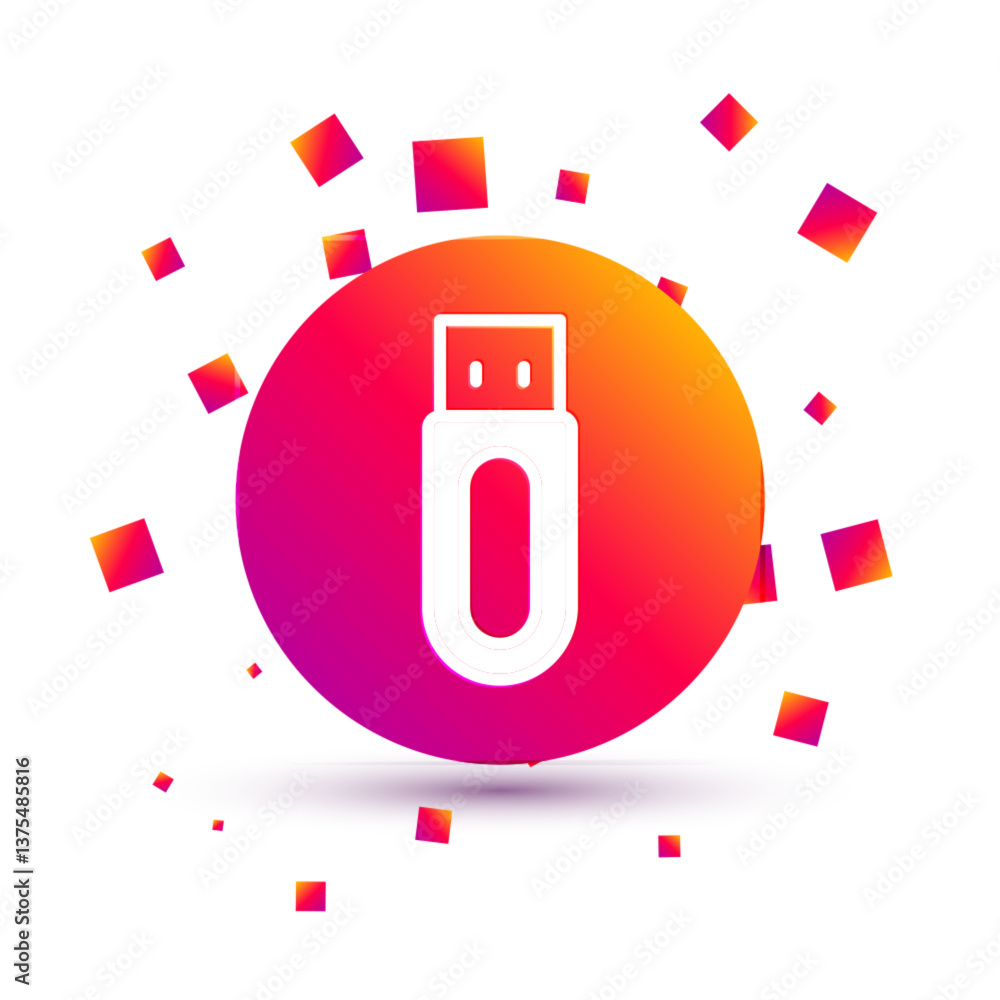 Poster white usb flash drive icon isolated on white background. square color button. vector