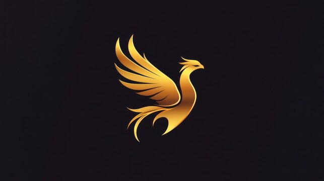 Golden phoenix rising, dark background, logo design, branding
