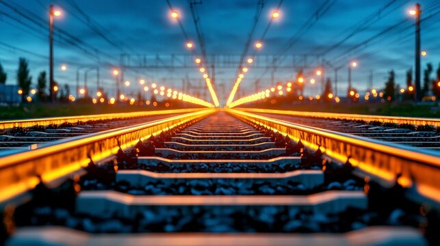 Train Tracks at Twilight A Vanishing Point Perspective