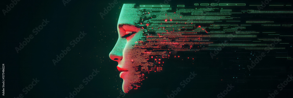 Aufkleber A glowing face of a digital Egyptian deity flickering with RGB glitches and circuit-like
