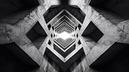 Intricate black and white abstract design featuring a birds-eye view of a complex highway interchange