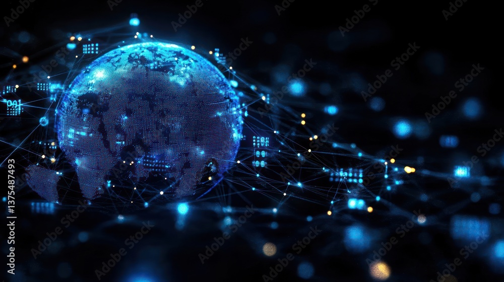 Aufkleber futuristic global network visualization with holographic earth and data nodes