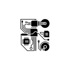 Abstract Circuit Board Graphic: Modern Tech Design, Minimalist Black & White
