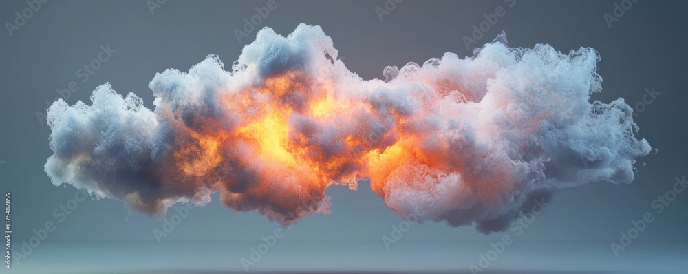 Poster a dramatic cloud formation illuminated by fiery colors, creating a striking visual contrast in a sur