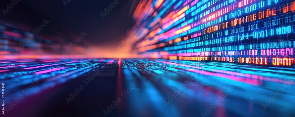 Aufkleber motion blur city in a digital future with technology panorama concept. abstract digital landscape wi