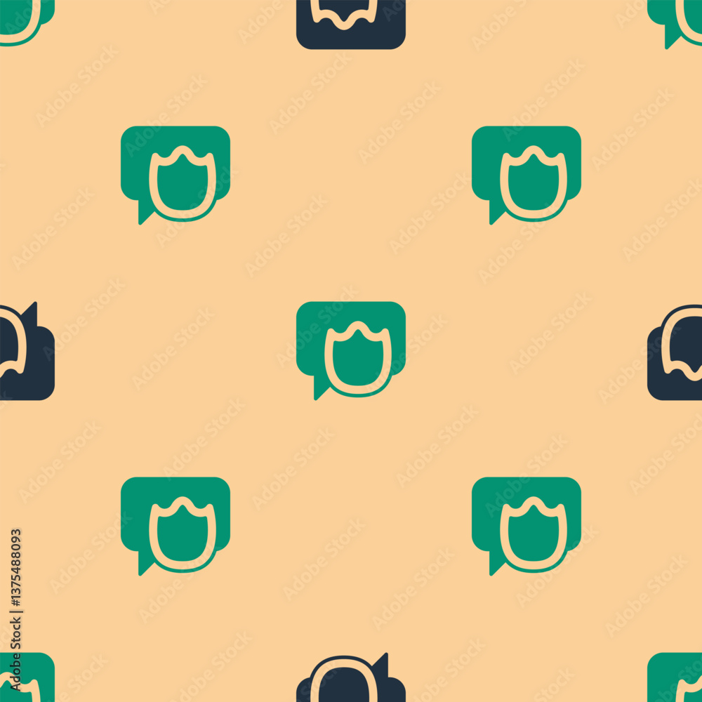 Poster green and black speech bubble chat icon isolated seamless pattern on beige background. message icon.
