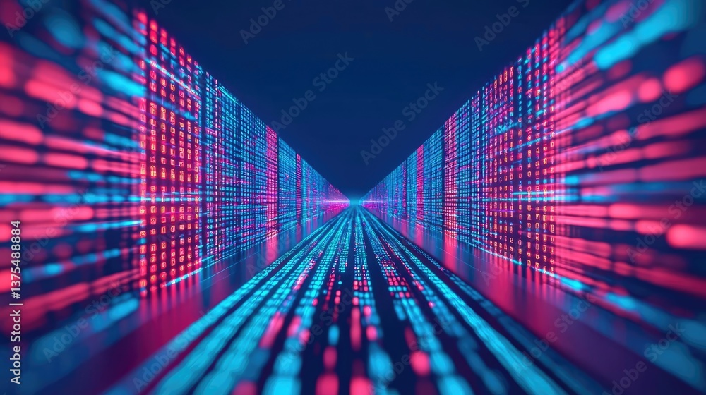 Poster motion blur city in a digital future with technology panorama concept. abstract digital landscape wi
