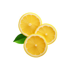 Three sliced lemon on transparent background