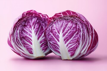 Obraz premium Fresh Radicchio Half and Whole Purple Cabbage on White Background