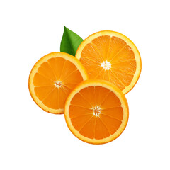 Three sliced orange on transparent background