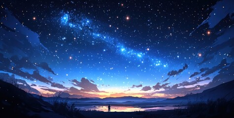 Starry Night Landscape with Figure