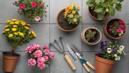 collage of flowers in pots