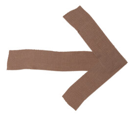 Isolated arrow made from brown bactericidal plaster on white background, copy space