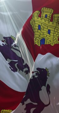 Flag of autonomous community of Castile and Leon, Spain - Loop. 4K Vertical