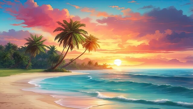 A serene beach scene featuring a tall,
