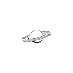 Minimalist Saturn Illustration, Space-Themed Design, Black & White, Isolated