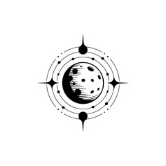 Celestial Moon & Stars Minimalist Emblem: Mystical Black & White Design