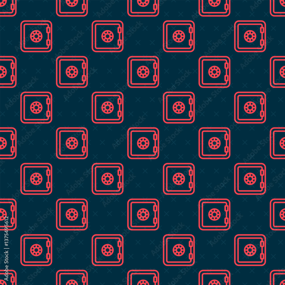Poster red line safe icon isolated seamless pattern on black background. the door safe a bank vault with a 
