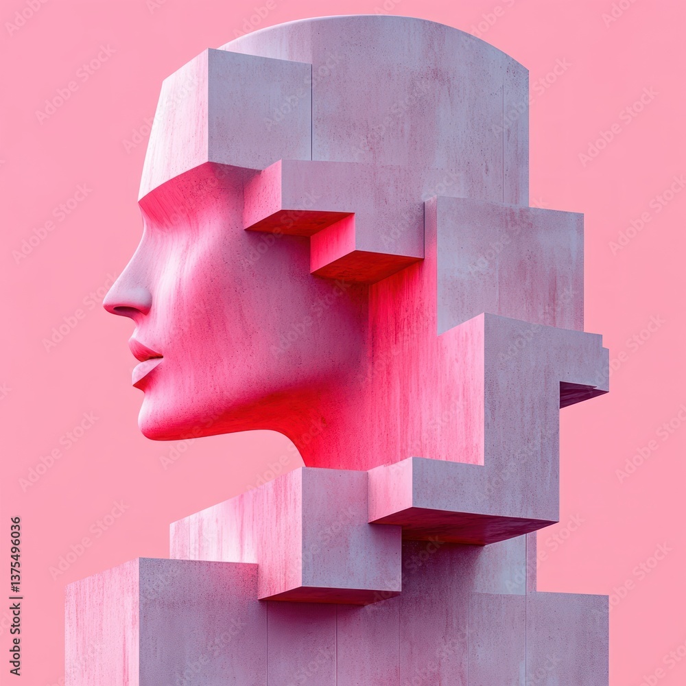 Aufkleber minimalist abstract sculpture geometric shapes podium for product display 3d rendering with pastel p