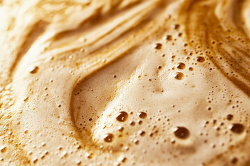 close up of frothy coffee foam with bubbles creates textured and inviting surface