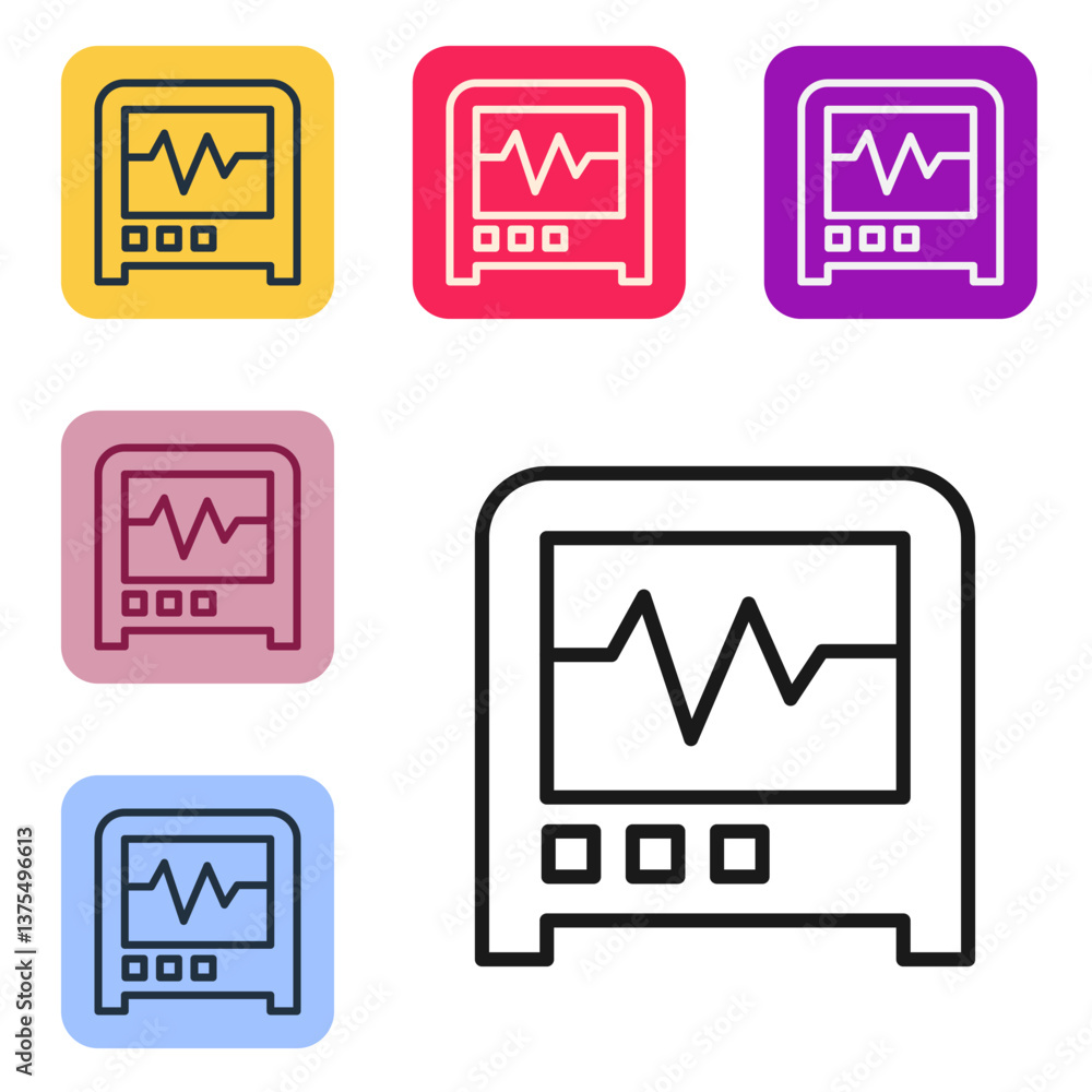Poster black line seismograph icon isolated on white background. earthquake analog seismograph. set icons i