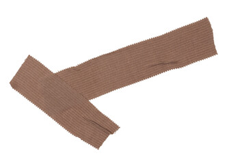 Isolated T-shape torn brown bactericidal plaster on white background, copy space