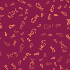 Brown line Punching bag icon isolated seamless pattern on red background. Vector
