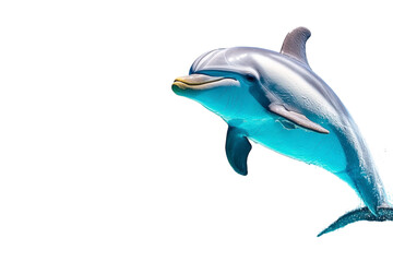 Obraz premium Graceful dolphin swimming in clear blue ocean waters, showcasing its playful nature and sleek body with sunlight reflecting off its skin