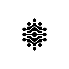 Minimalist Tech Icon: Abstract Circuitry with Connected Dots on White