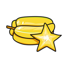 starfruit vector cartoon split yellow with the stem